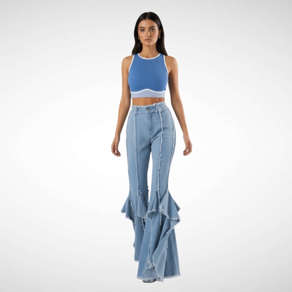 Finesse XS Reagan blue frayed flare jeans - Picture 10 of 14